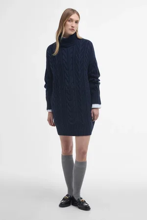 Barbour Womens International Navy International Beatrix Cable Knit Roll Neck Dress