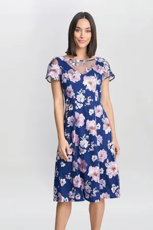 Gina Bacconi Mylene Embroidered Floral A-Line Midi Dress AU 18