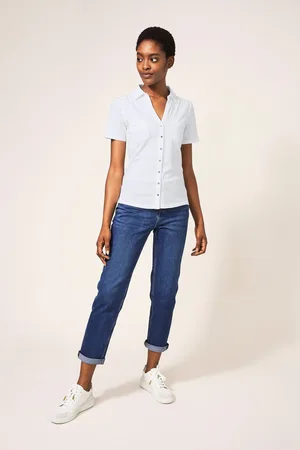 White Stuff Womens Pocket Penny Jersey 100% Cotton Shirt