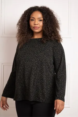 Live Unlimited London Womens Curve Dash Print Jersey Flared Sleeve Top