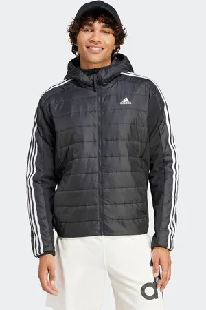 adidas Mens Essentials 3-Stripes Insulated Hooded Hybrid Jacket