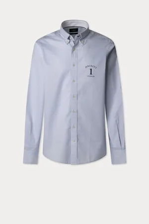 Hackett Heritage Fine Stripe Oxford With Printed Logo Shirt XL