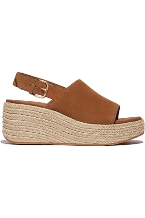 FitFlop Platfforms Espadrille Suede Wedge B/strap Brown Sandals AU 5 (EU 36)