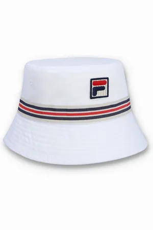 Fila White Jojo Fbox And Heritage Stipe Bucket 100% Cotton Hat One
