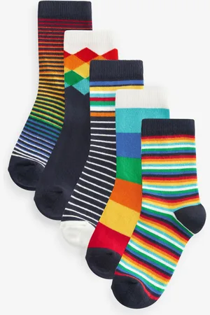Next Boys Rainbow Stripe/Pattern Print Cotton Rich Socks 5 Pack