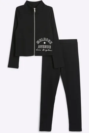 River Island Girls Girls 100% Cotton Funnel Zip Through and Leggings Set