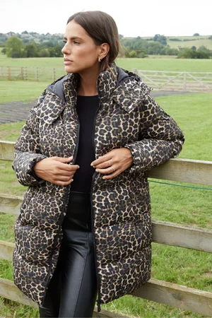 Threadbare Womens Leopard Print Hooded Puffer Coat