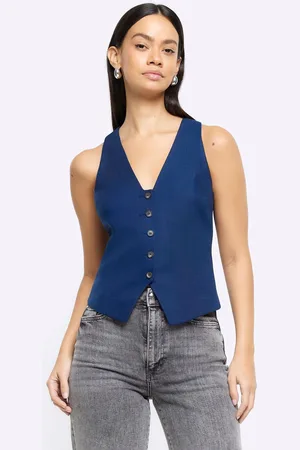River Island Womens Navy Button Front Waistcoat
