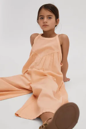 Reiss Girls Peach Daphne 9-13 yrs Cotton Linen Jumpsuit
