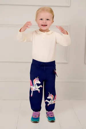 JoJo Maman Bébé Girls Navy Unicorn Appliqué Joggers