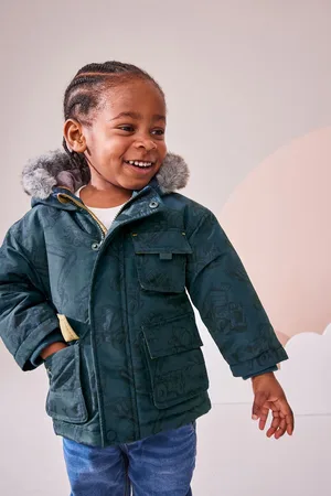 Next Boys Navy Faux Fur Hood Shower Resistant Parka (3mths-7yrs)