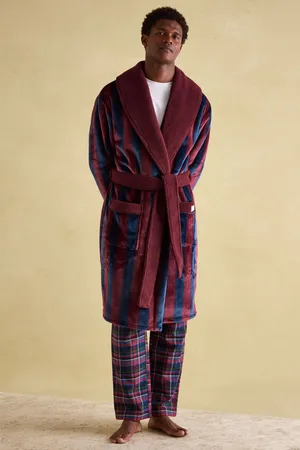 Joules Mens Montague Burgundy Fleece Lined Dressing Gown
