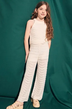 River Island Girls Girls Crochet 100% Cotton Top and Trousers Set
