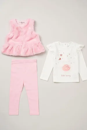 LILY & JACK Faux Fur Gilet 100% Cotton Top and Leggings Outfit Set 18 Months (86cm)