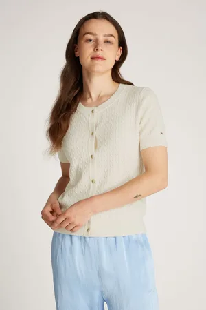 Tommy Hilfiger Natural Short Sleeve Cable Crew Neck Cardigan S