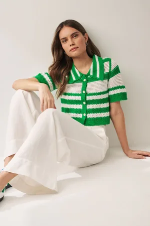 Next Womens /White Button Down Short Sleeve Collared Crochet Shirt