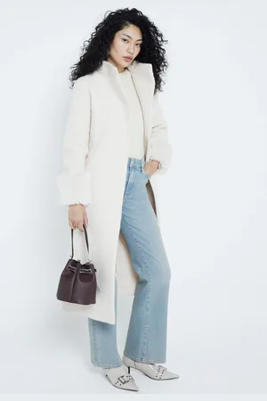 River Island Womens Faux Fur Cuff Boiled Wool Coat