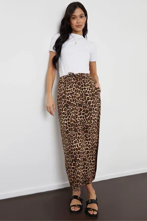 Threadbare Womens Leopard Print Jersey 100% Cotton Midi Skirt with Pockets