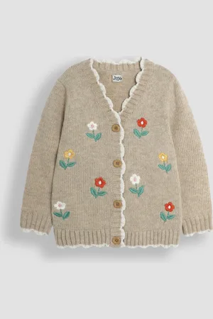 JoJo Maman Bébé Girls Floral Embroidered Chunky Cardigan