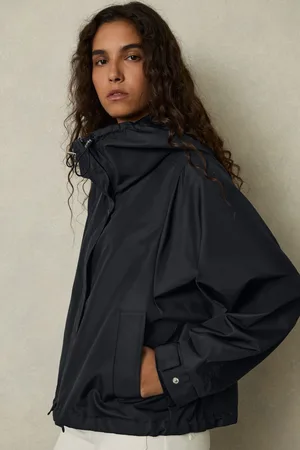 Reiss Womens Navy Rhea Technical Water-Repellent Hooded Jacket