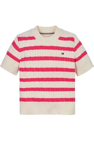 Tommy Hilfiger Pink Stripe Mini Cable Short Sleeve Jumper 7 Years (122cm)