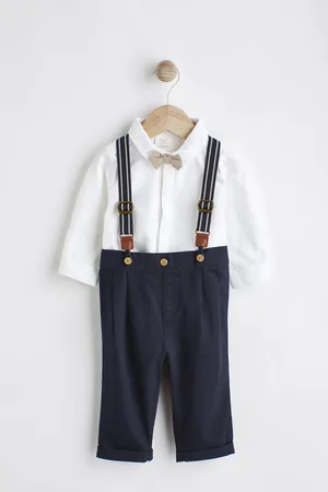 Next Boys Navy Baby Shirt Trousers and Braces Set 4 Piece (0mths-2yrs)