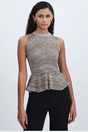 Anna Quan Cotton-Blend Knitted Peplum Top AU 14