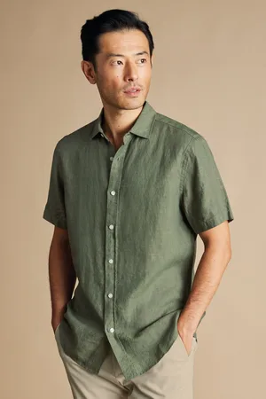 Charles Tyrwhitt Classic Fit Plain Short Sleeve Pure 100% Linen Shirt XXL