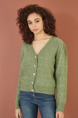 Yumi Womens Twist Knit Button Up Cardigan