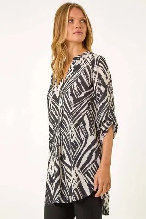 Roman White Abstract Button Detail Tunic AU 18