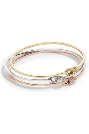 Coach Gold Tone Interlocking Signature C Stone Bangle Bracelet Set One