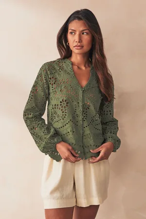 ONLY Womens 100% Cotton Broderie Long Sleeve Button Up Blouse