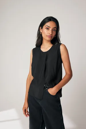 Next Womens Black Sleeveless Crinkle Vest Top