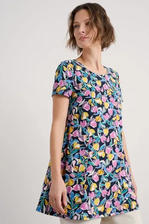 Seasalt Cornwall Black Multi Screenprint Jersey A-Line Tunic AU 20