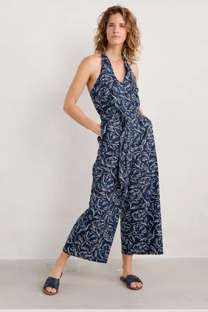 Seasalt Cornwall Womens Navy Bronnen Linen Blend Halterneck Jumpsuit