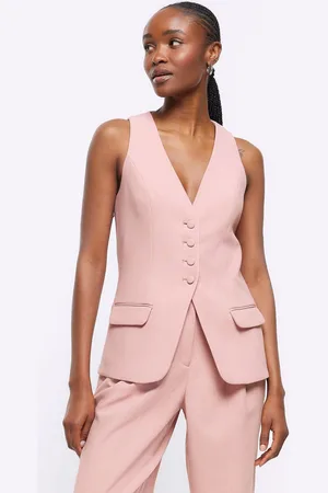 River Island Womens Pink Button Front Longline Fitted Waistcoat
