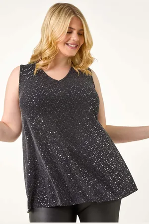Roman Metallic Curve Sparkle Stretch Tunics Top AU 22-24