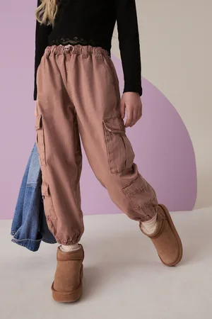 Next Girls Rust Parachute Cargo 100% Cotton Trousers (3-16yrs)