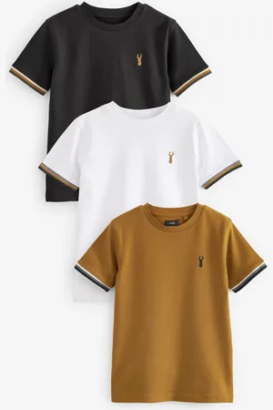 Next Boys Tan /Black Tipped Short Sleeve T-Shirts 3 Pack (3-16yrs)