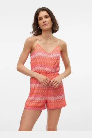 VERO MODA Womens Abstract Print Crochet Cami Playsuit