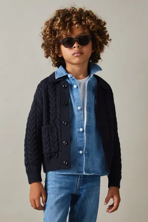 Reiss Boys Navy Fleet 9-13 yrs Cable-Knit Cardigan