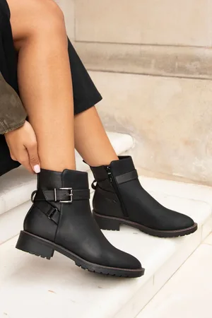 Linzi Black Buckle Detail Ankle Watson Boots AU 9 (EU 40)
