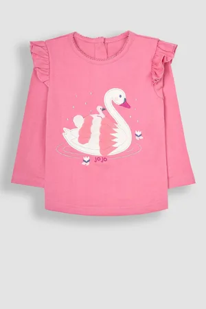 JoJo Maman Bébé Girls Rose Swan Applique Top