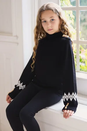The Little Tailor Girls Kids Button Trim Luxury Knit Christmas Jumper