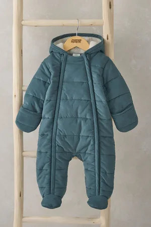 Mamas & Papas Boys 100% Cotton Quilted Pramsuit With Borg Hood