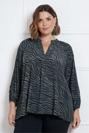 Live Unlimited London Womens Curve Zebra Pleat Sleeve Blouse