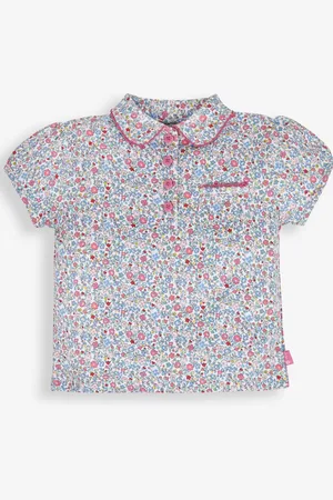JoJo Maman Bébé Girls Summer Ditsy Floral Pretty Polo Shirt