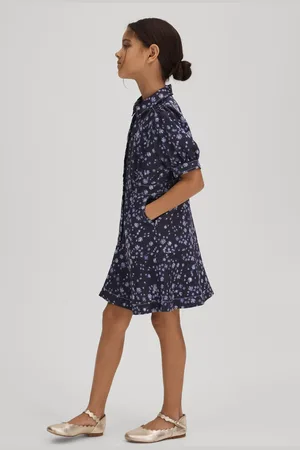 Reiss Girls Navy Print Joanne 9-13 yrs Printed Puff Sleeve Dress