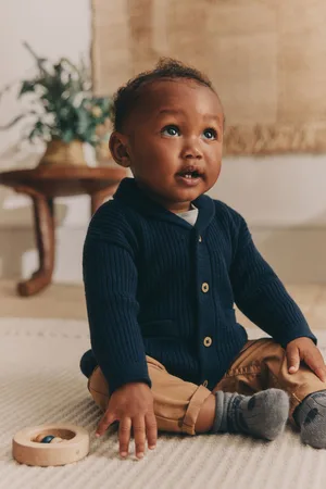 Next Boys Navy Baby Rib Shawl Knitted Cardigan (0mths-2yrs)