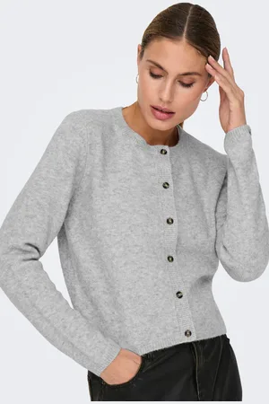 JDY Grey Crew Neck Knitted Cardigan AU 16